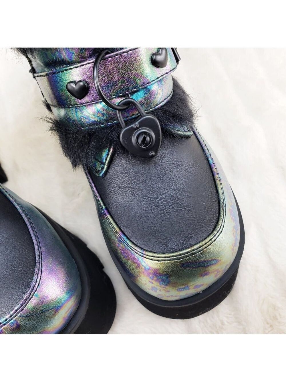 Ash Goth Punk Furry Mid Calf Platform Boots - Picture 15 of 15